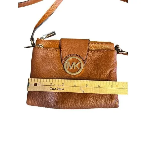 Michael Kors Fulton Brown Leather Small flap Crossbody Purse wallet - Picture 7 of 9